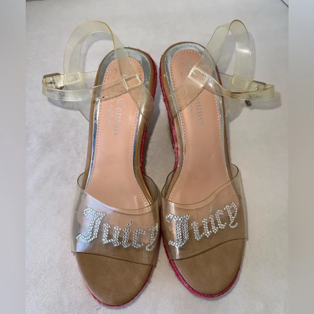 Juicy Couture Rainbow Espadrille Wedge Womens Sandals And Rhinestone Logo Sz 7.5
